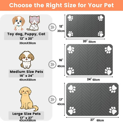 Absorbent Quick-Dry Pet Feeding Mat for Dogs and Cats with Non-Slip Rubber Base and Dark Polyester Surface for Indoor Use