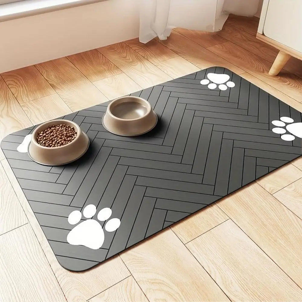 Absorbent Quick-Dry Pet Feeding Mat for Dogs and Cats with Non-Slip Rubber Base and Dark Polyester Surface for Indoor Use