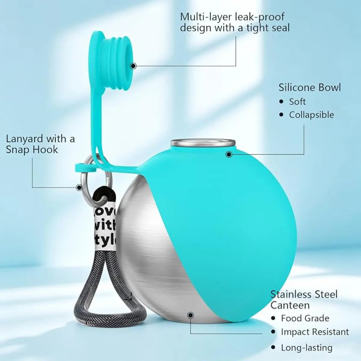 Portable 2-In-1 Dog Water Bottle with Stainless Steel Dispenser and Silicone Bowl - 10oz Leak-Proof Design for Travel, Hiking, and Walking
