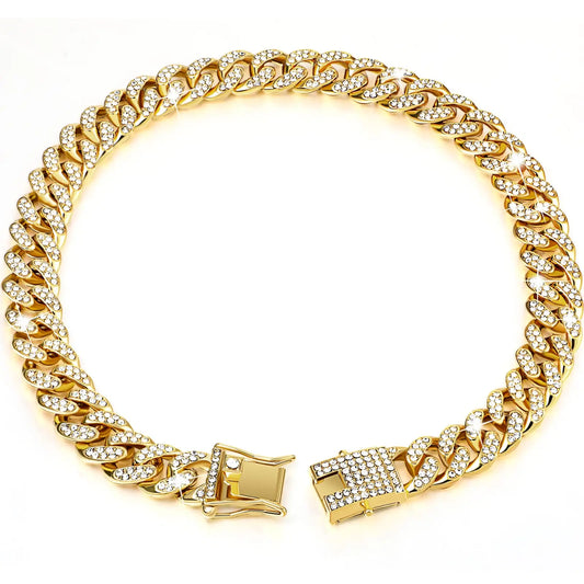 Rhinestone Dog Chain Necklace with Secure Buckle - Stylish Pet Accessory for Small, Medium, and Large Dogs