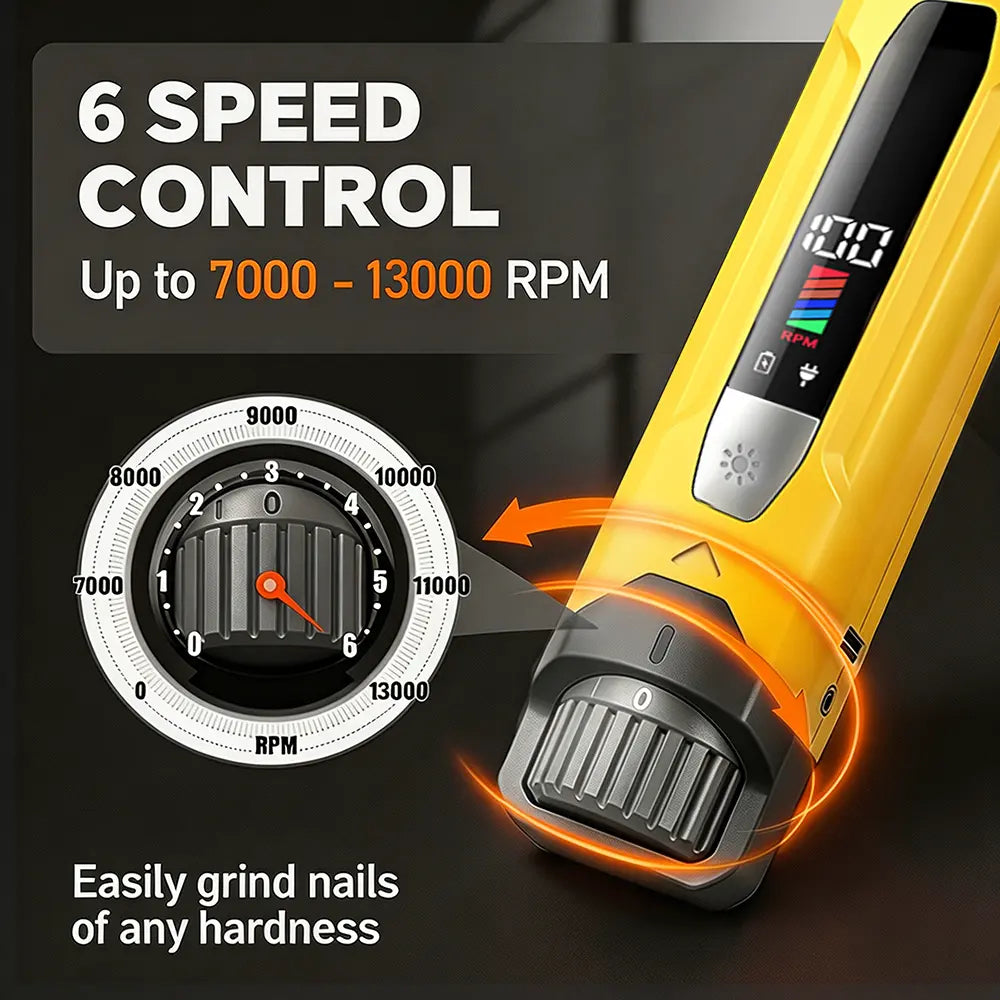 TIKOCAT Ultra Quiet Electric Pet Nail Grinder with LED Lights - Safe and Stress-Free Grooming Tool for Dogs and Cats of All Breeds and Sizes, featuring 3 Grinding Bits, 6 Speed Settings, Rechargeable Design, and Dust Cup (Yellow)