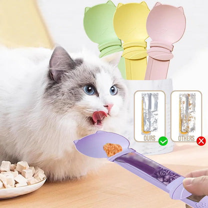 Multifunctional Cat Treat Spoon Dispenser Set - 4 Count for Wet Food, Licky Treats, and Puree Tubes with Extended Handle for Easy Feeding and Storage