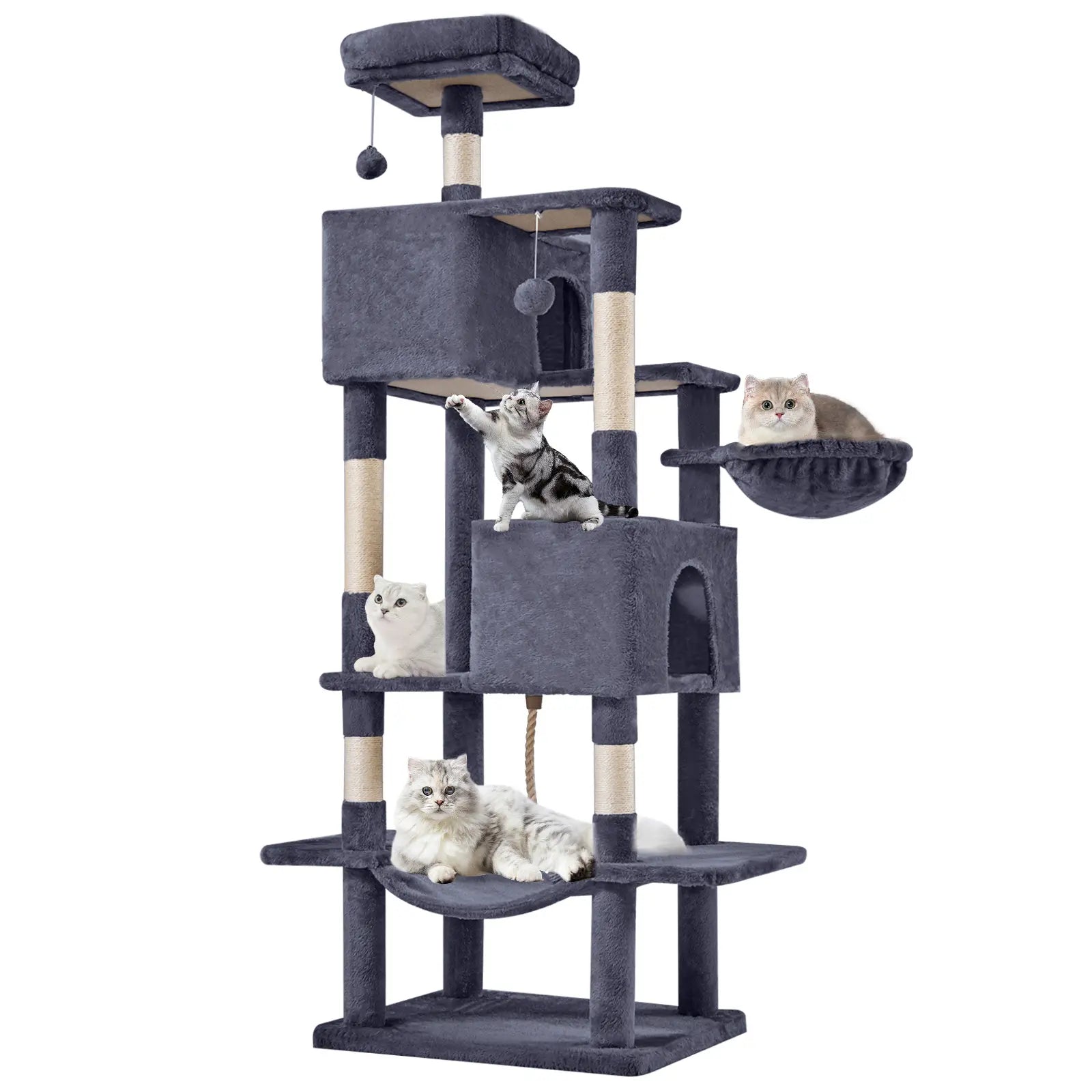 Pettrove Multi-Level Cat Tree Tower for Indoor Cats with Stable Design, Sisal Scratching Post, Spacious Condo, Climbing Ladder, and Plush Toy