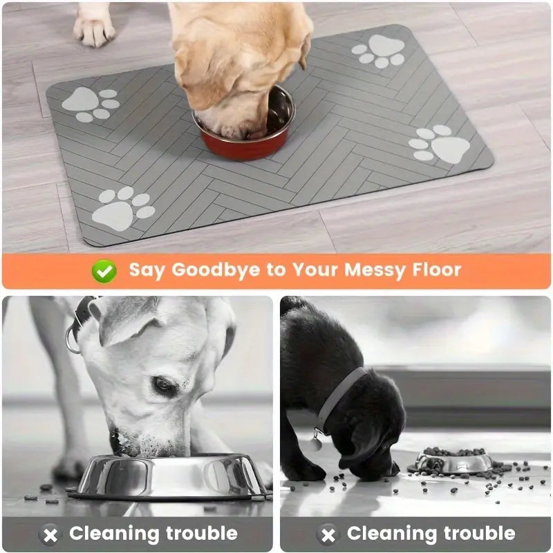 Absorbent Quick-Dry Pet Feeding Mat for Dogs and Cats with Non-Slip Rubber Base and Dark Polyester Surface for Indoor Use
