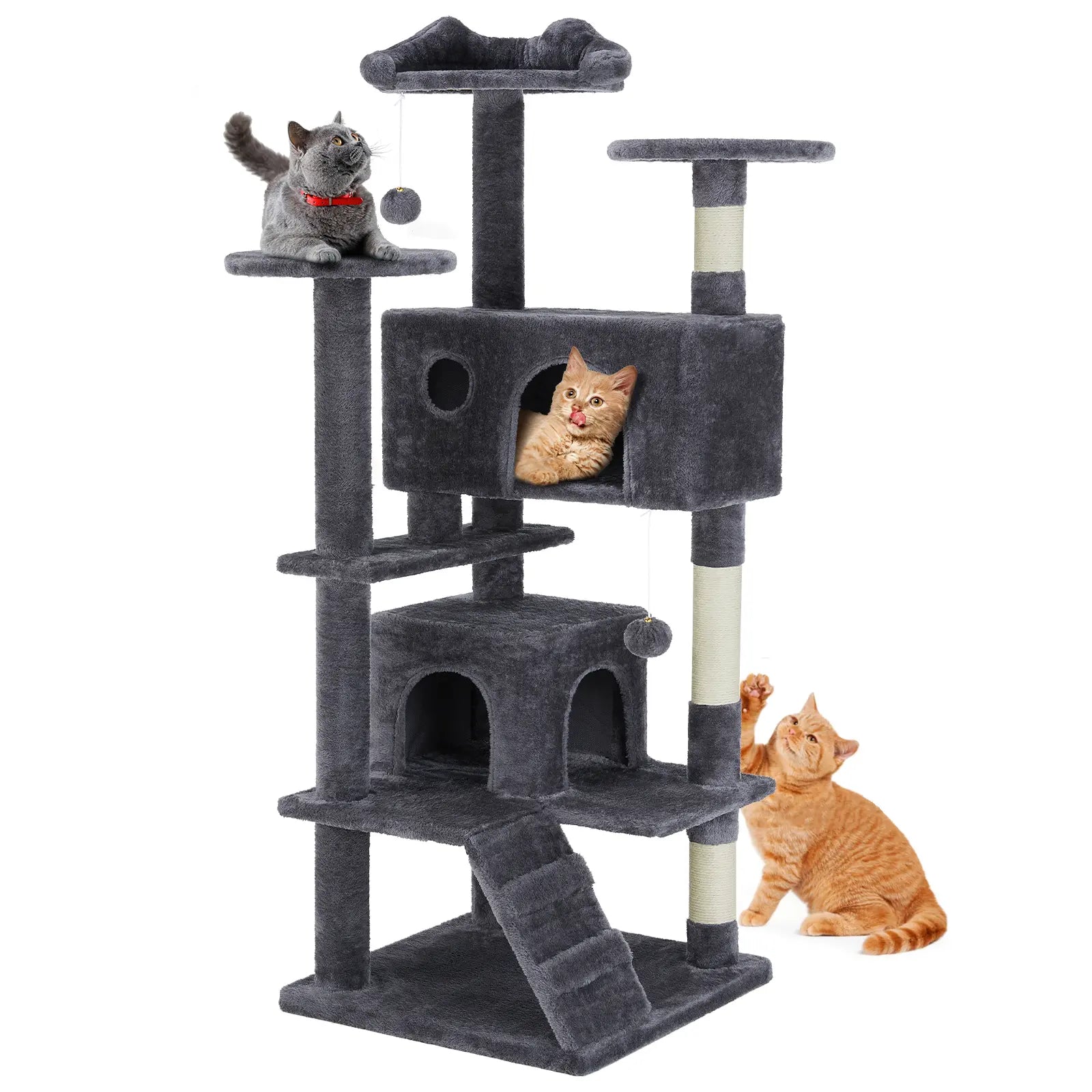 Pettrove Multi-Level Cat Tree Tower for Indoor Cats with Stable Design, Sisal Scratching Post, Spacious Condo, Climbing Ladder, and Plush Toy