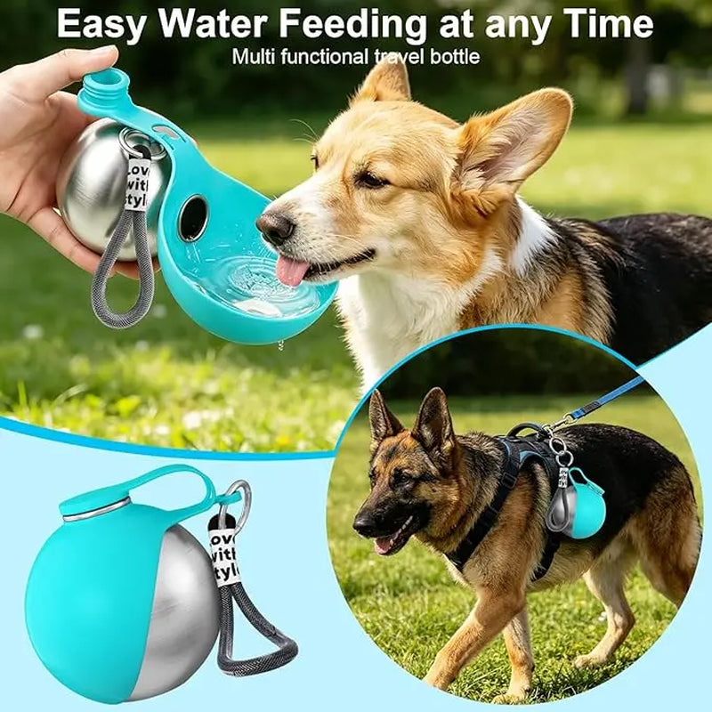 Portable 2-In-1 Dog Water Bottle with Stainless Steel Dispenser and Silicone Bowl - 10oz Leak-Proof Design for Travel, Hiking, and Walking