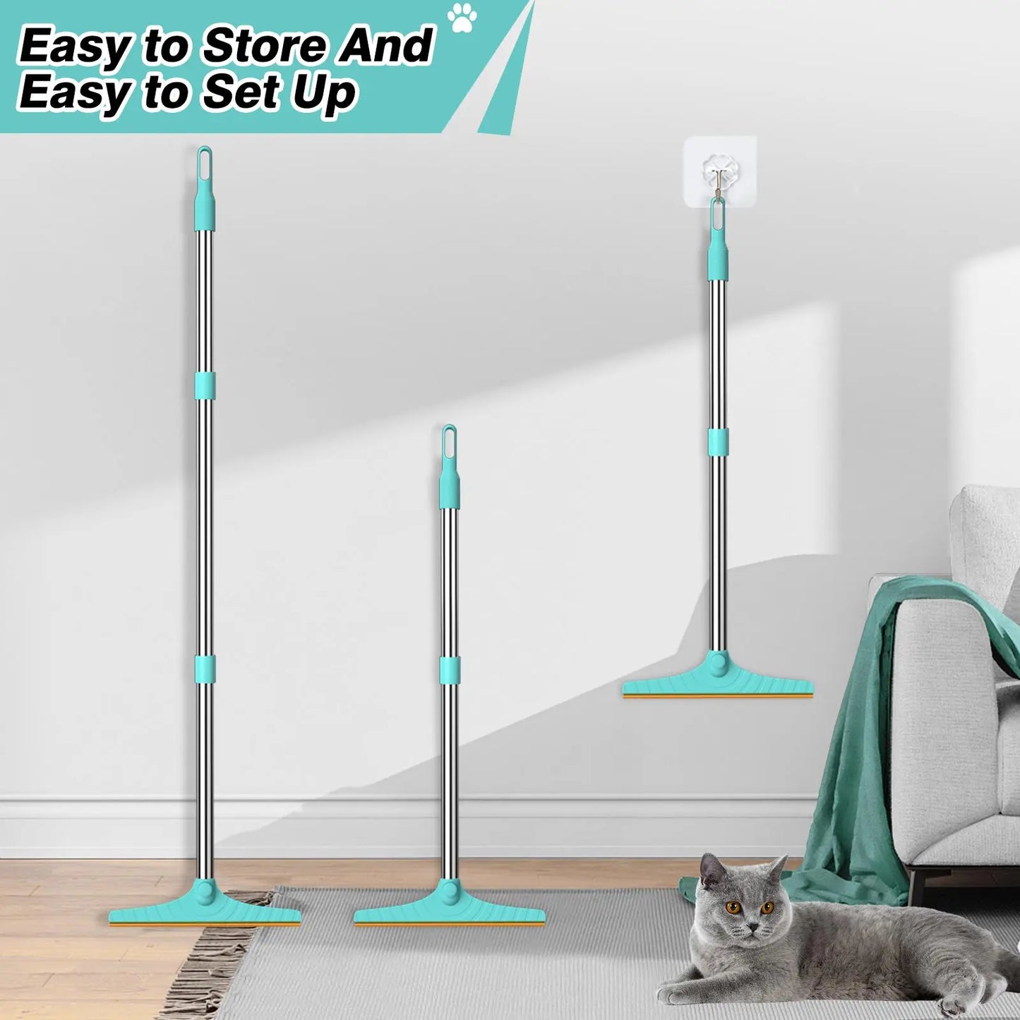 Adjustable Cat Hair Remover and Cleaning Brush with Hanging Ring - Effective Pet Hair Removal Tool for Carpets and Floors, Ideal Valentine's Day Gift