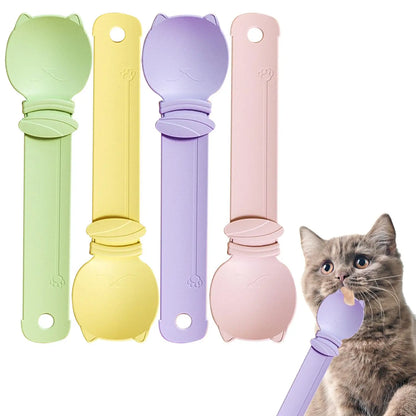 Multifunctional Cat Treat Spoon Dispenser Set - 4 Count for Wet Food, Licky Treats, and Puree Tubes with Extended Handle for Easy Feeding and Storage