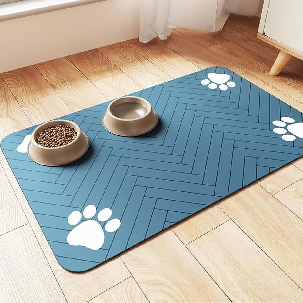 Absorbent Quick-Dry Pet Feeding Mat for Dogs and Cats with Non-Slip Rubber Base and Dark Polyester Surface for Indoor Use