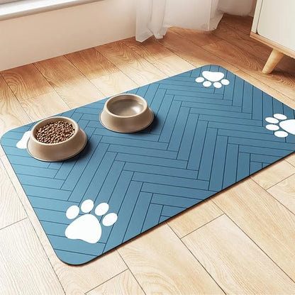 Absorbent Quick-Dry Pet Feeding Mat for Dogs and Cats with Non-Slip Rubber Base and Dark Polyester Surface for Indoor Use