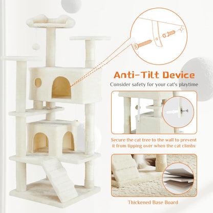 Pettrove Multi-Level Cat Tree Tower for Indoor Cats with Stable Design, Sisal Scratching Post, Spacious Condo, Climbing Ladder, and Plush Toy