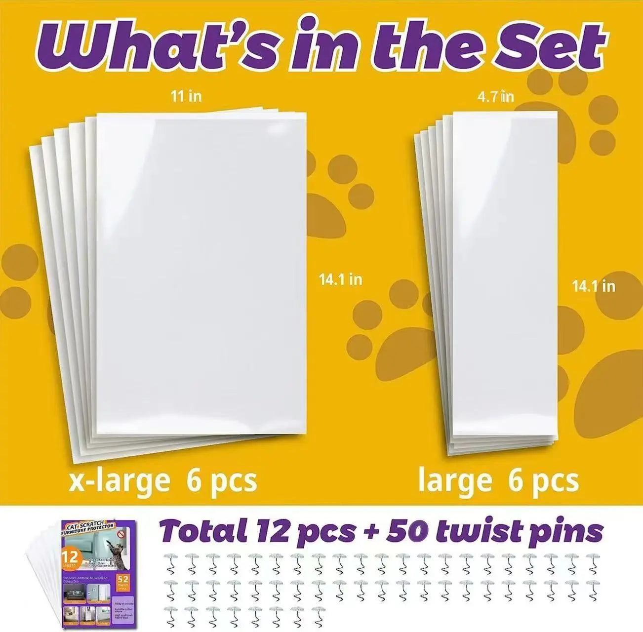 AISOON 12-Pack Anti-Cat Scratch Furniture Protector with 50 Pins, 14x11 Inch Heavy-Duty Shield for Sofa Corners, Walls, and Doors