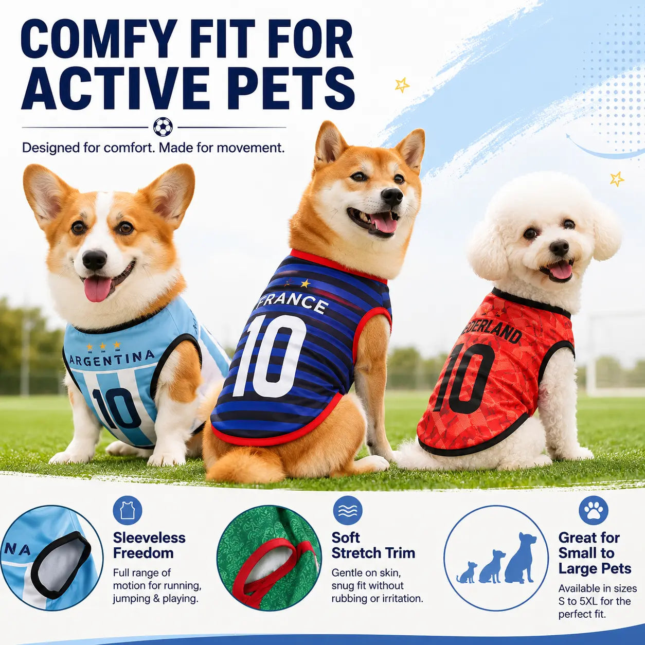 Pet Soccer Jersey Vest for Dogs and Cats - Lightweight, Breathable Summer Apparel for Small to Medium Pets