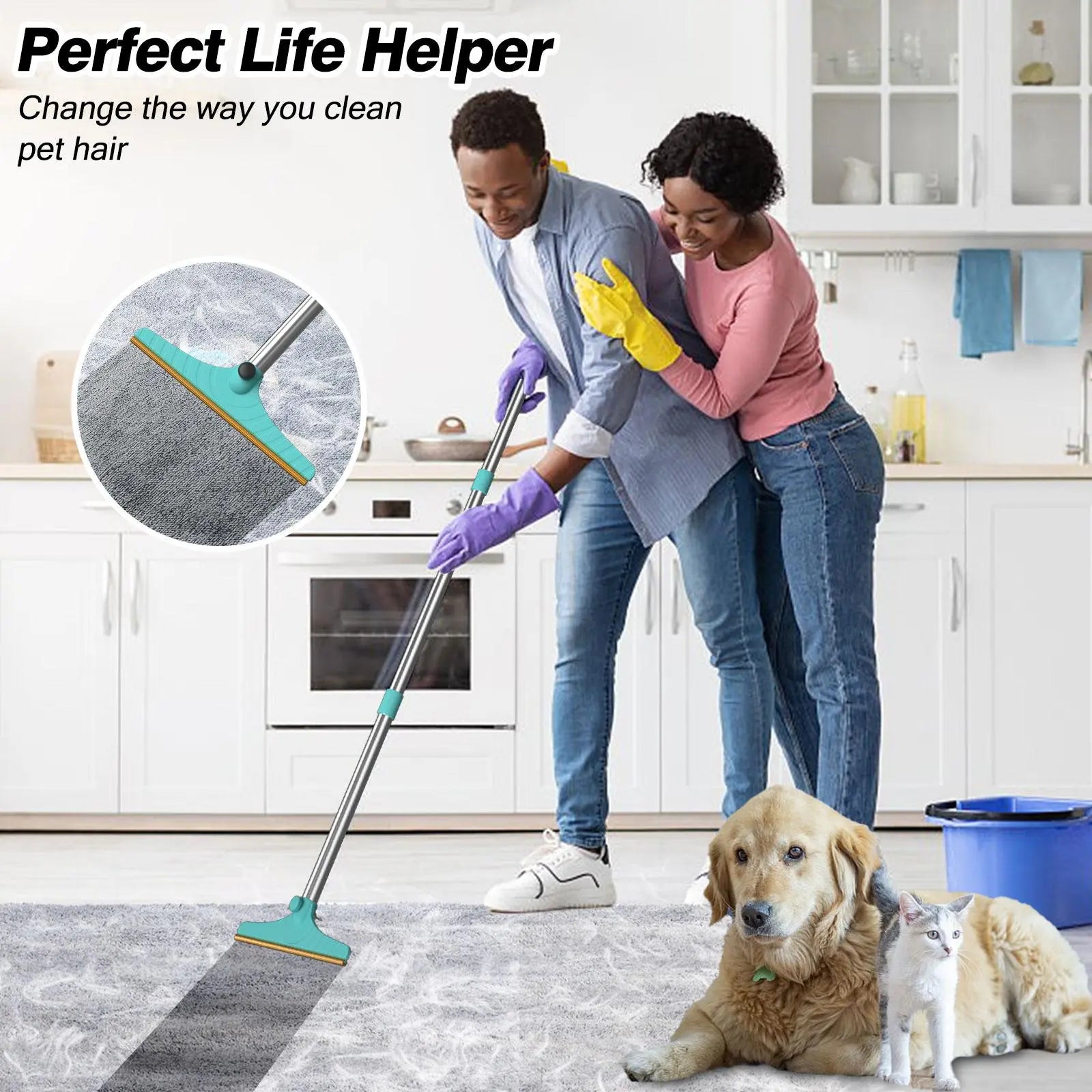Adjustable Cat Hair Remover and Cleaning Brush with Hanging Ring - Effective Pet Hair Removal Tool for Carpets and Floors, Ideal Valentine's Day Gift