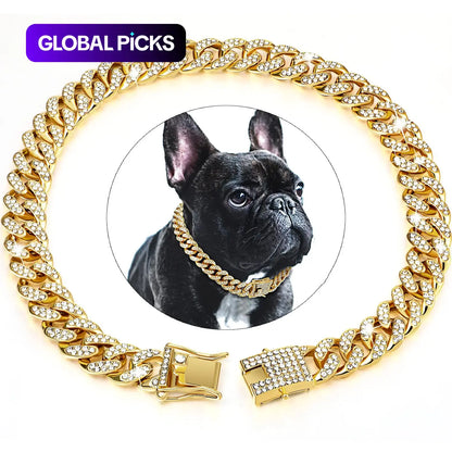 Rhinestone Dog Chain Necklace with Secure Buckle - Stylish Pet Accessory for Small, Medium, and Large Dogs