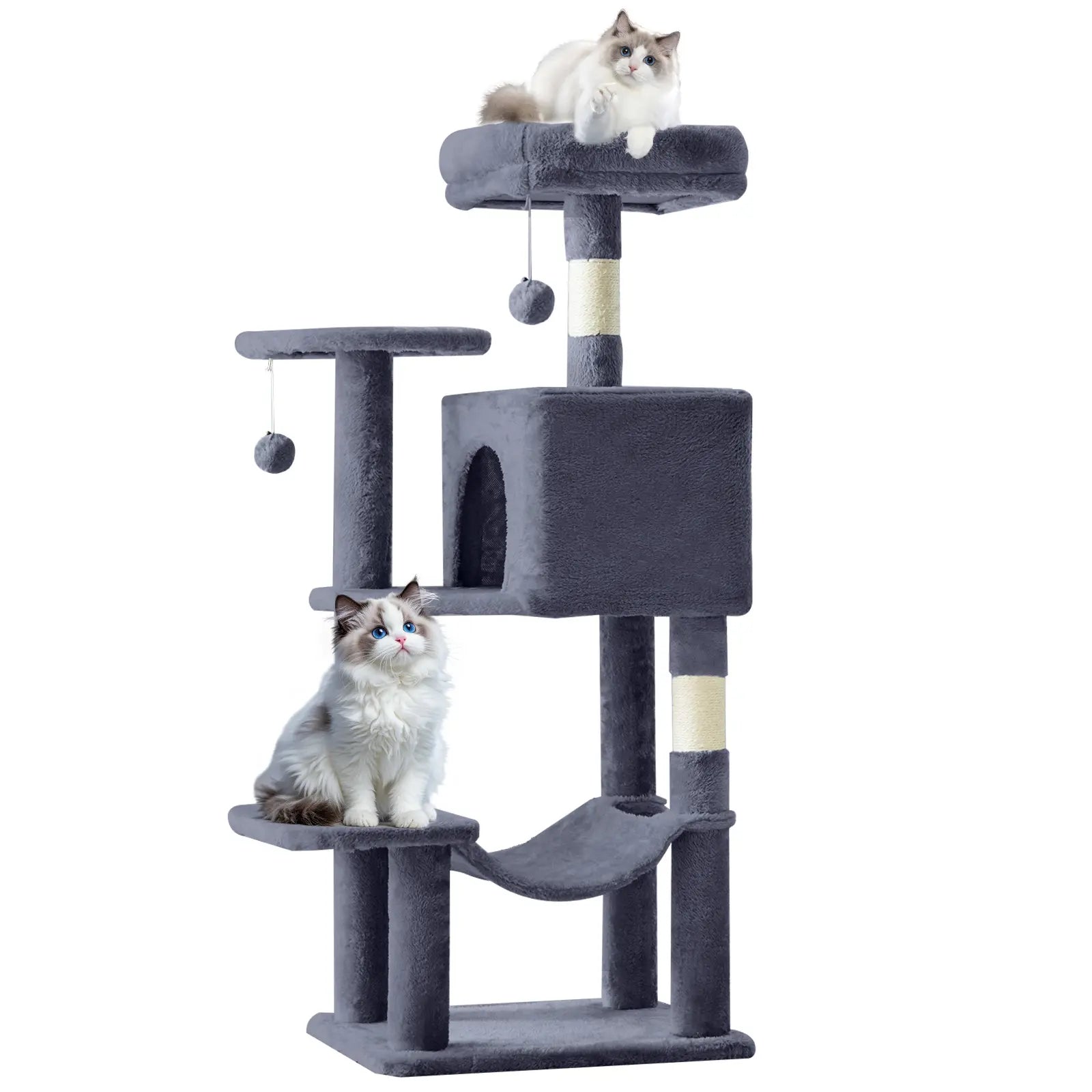 Pettrove Multi-Level Cat Tree Tower for Indoor Cats with Stable Design, Sisal Scratching Post, Spacious Condo, Climbing Ladder, and Plush Toy