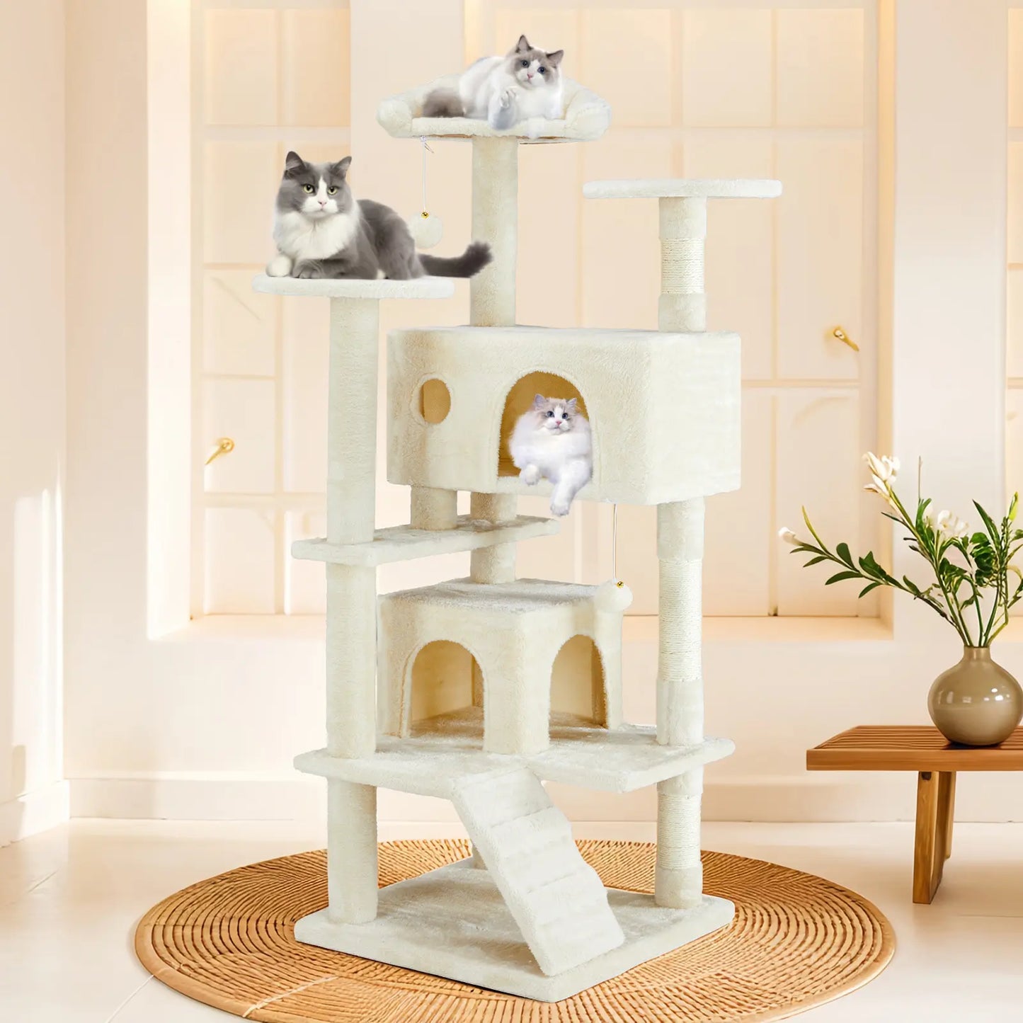 Pettrove Multi-Level Cat Tree Tower for Indoor Cats with Stable Design, Sisal Scratching Post, Spacious Condo, Climbing Ladder, and Plush Toy