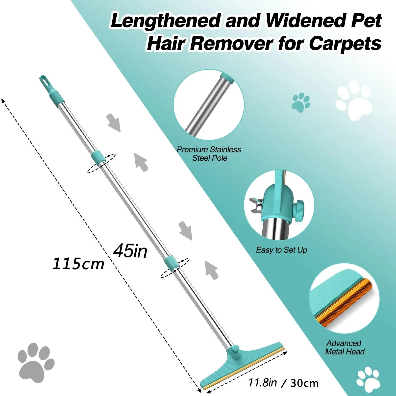 Adjustable Cat Hair Remover and Cleaning Brush with Hanging Ring - Effective Pet Hair Removal Tool for Carpets and Floors, Ideal Valentine's Day Gift