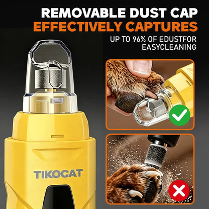 TIKOCAT Ultra Quiet Electric Pet Nail Grinder with LED Lights - Safe and Stress-Free Grooming Tool for Dogs and Cats of All Breeds and Sizes, featuring 3 Grinding Bits, 6 Speed Settings, Rechargeable Design, and Dust Cup (Yellow)