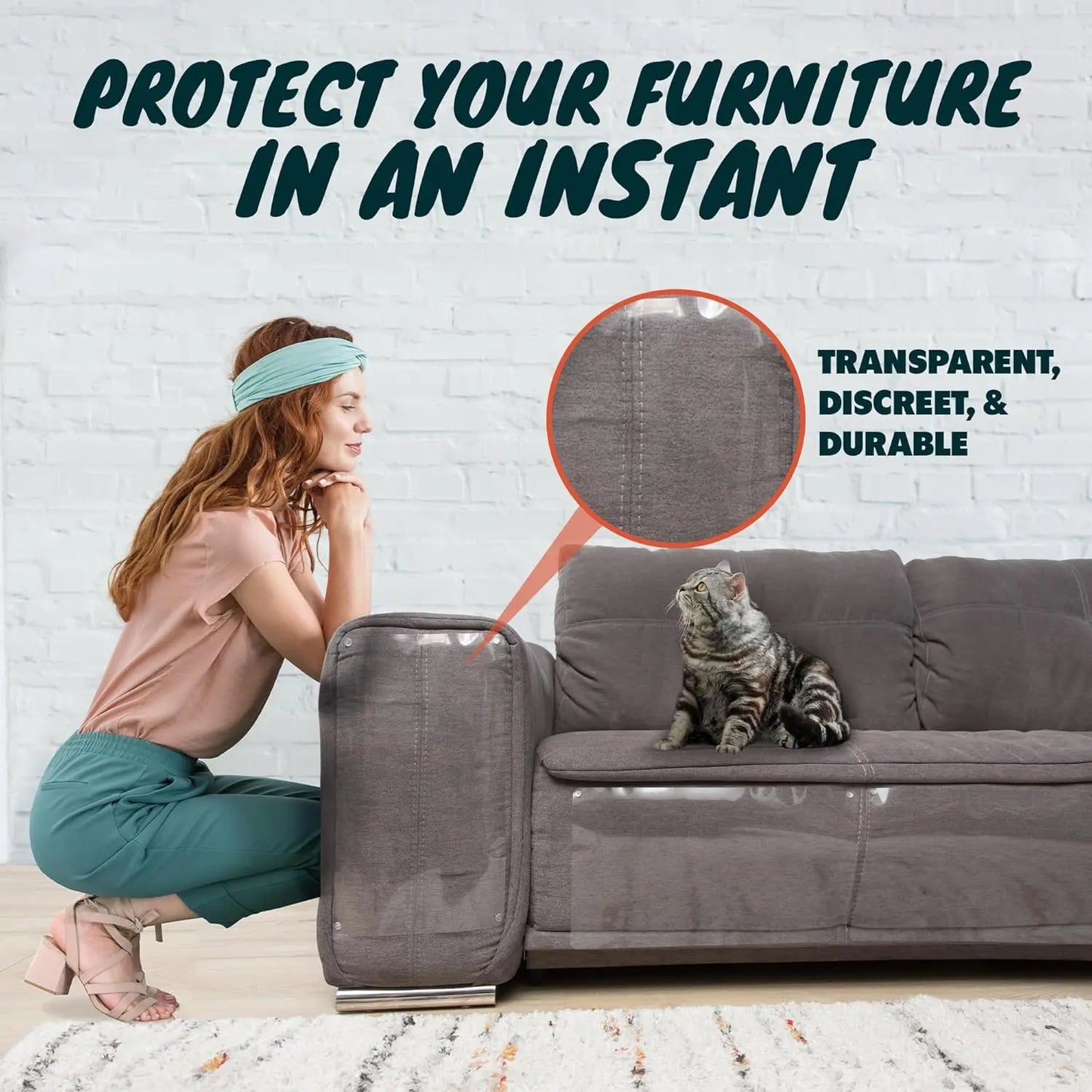 AISOON 12-Pack Anti-Cat Scratch Furniture Protector with 50 Pins, 14x11 Inch Heavy-Duty Shield for Sofa Corners, Walls, and Doors
