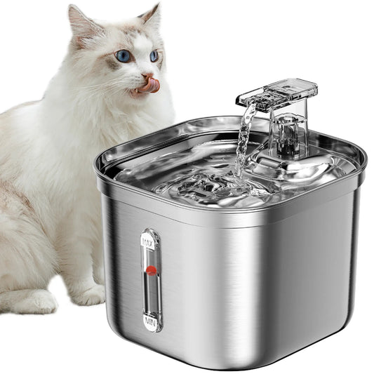 Stainless Steel Cat Water Fountain with Ultra-Quiet Pump and 3 Filters, 2.2L Automatic Water Dispenser for Multiple Pets