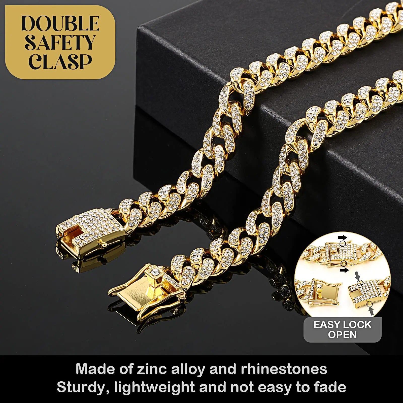 Rhinestone Dog Chain Necklace with Secure Buckle - Stylish Pet Accessory for Small, Medium, and Large Dogs