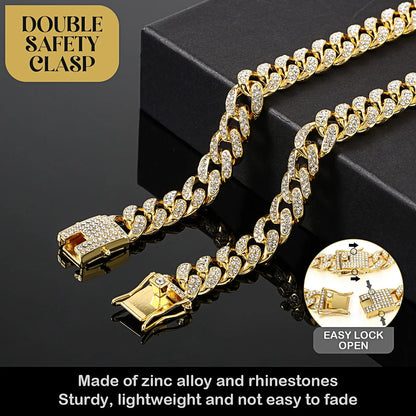Rhinestone Dog Chain Necklace with Secure Buckle - Stylish Pet Accessory for Small, Medium, and Large Dogs