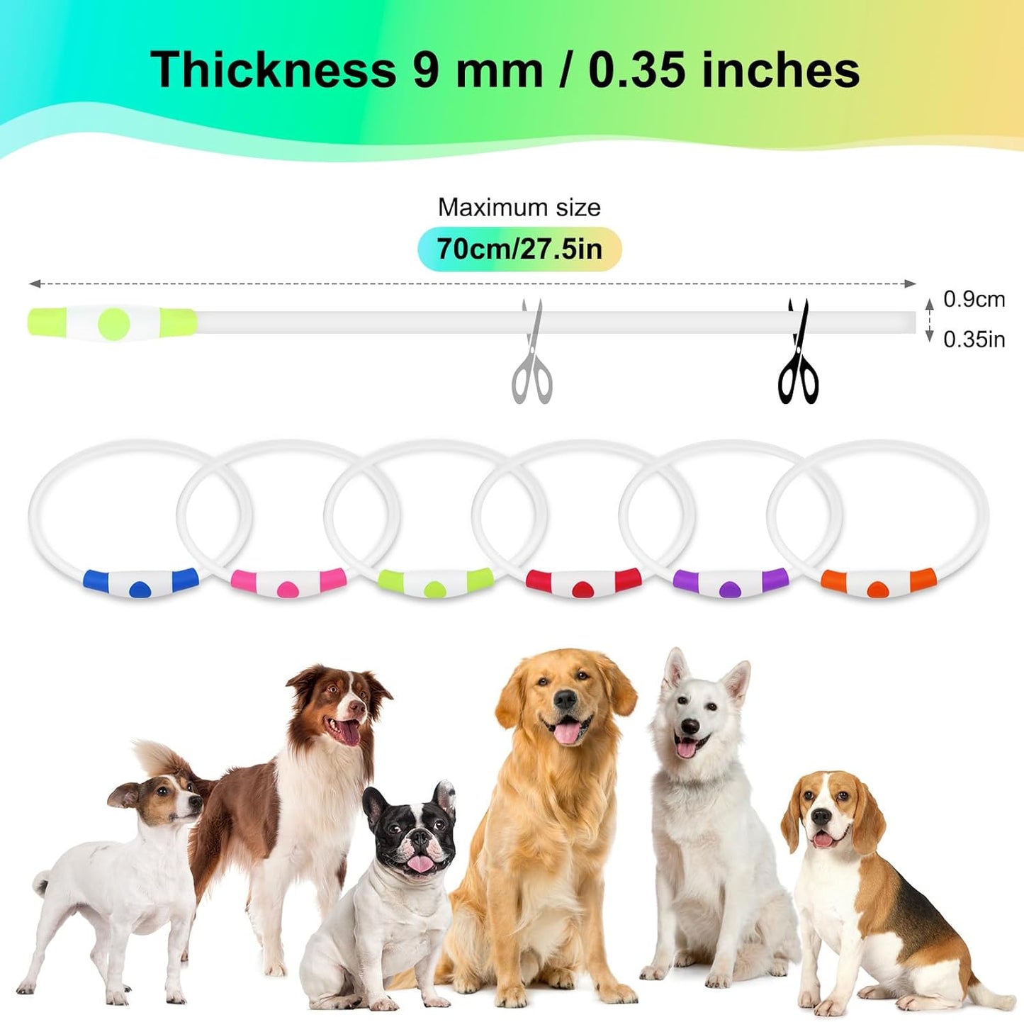 LED Waterproof Dog Collar - Rechargeable Lighted Pet Collar for Nighttime Use, Adjustable TPU Design for Small, Medium, and Large Dogs (Green)