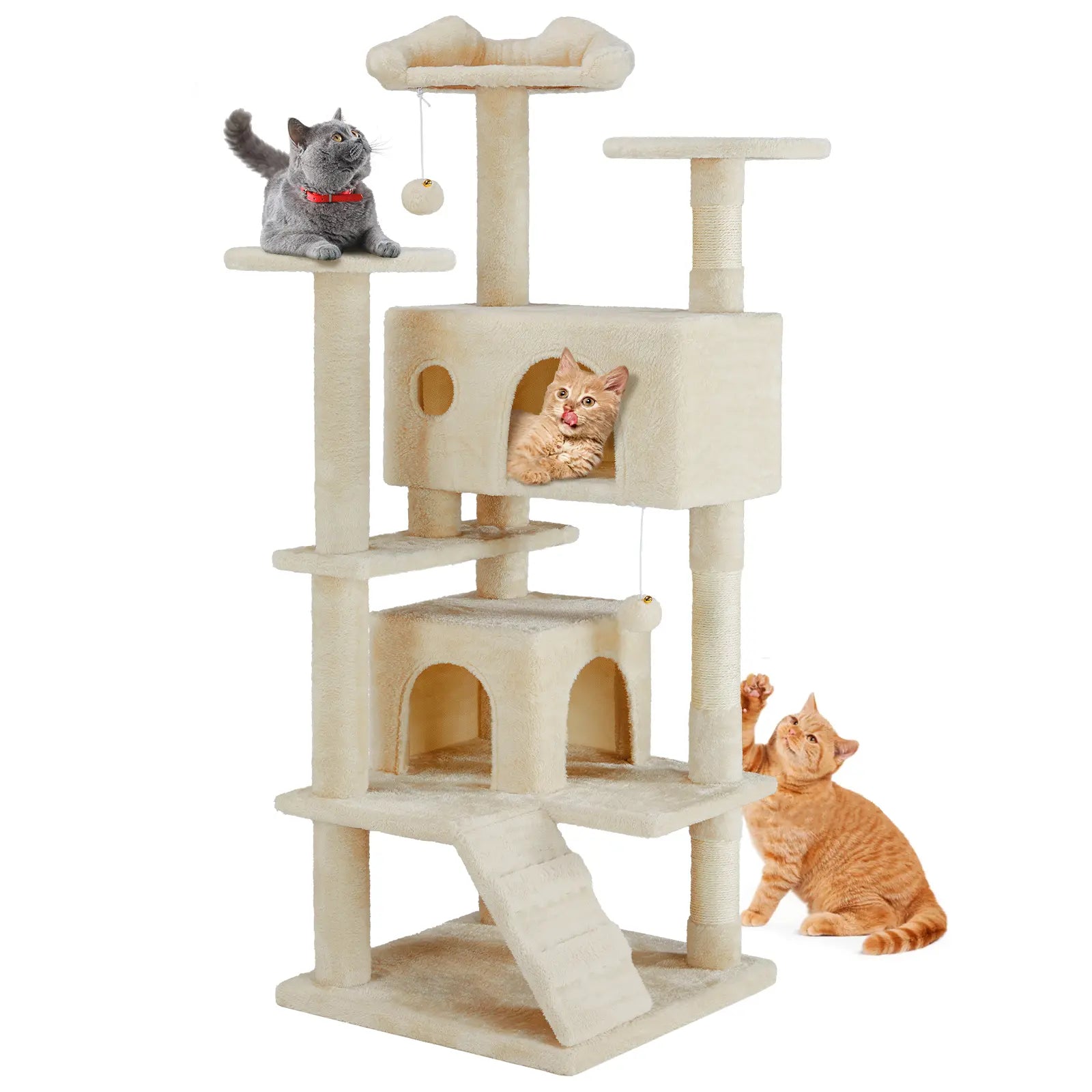 Pettrove Multi-Level Cat Tree Tower for Indoor Cats with Stable Design, Sisal Scratching Post, Spacious Condo, Climbing Ladder, and Plush Toy