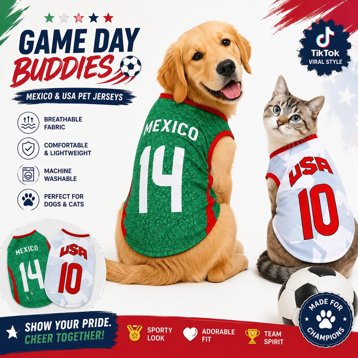Pet Soccer Jersey Vest for Dogs and Cats - Lightweight, Breathable Summer Apparel for Small to Medium Pets
