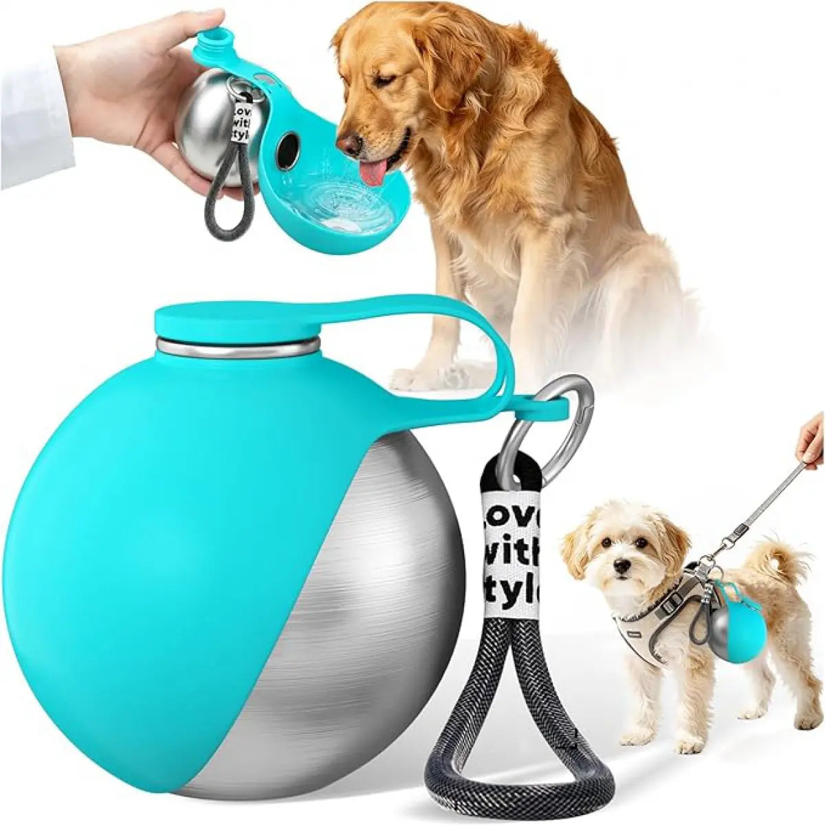 Portable 2-In-1 Dog Water Bottle with Stainless Steel Dispenser and Silicone Bowl - 10oz Leak-Proof Design for Travel, Hiking, and Walking