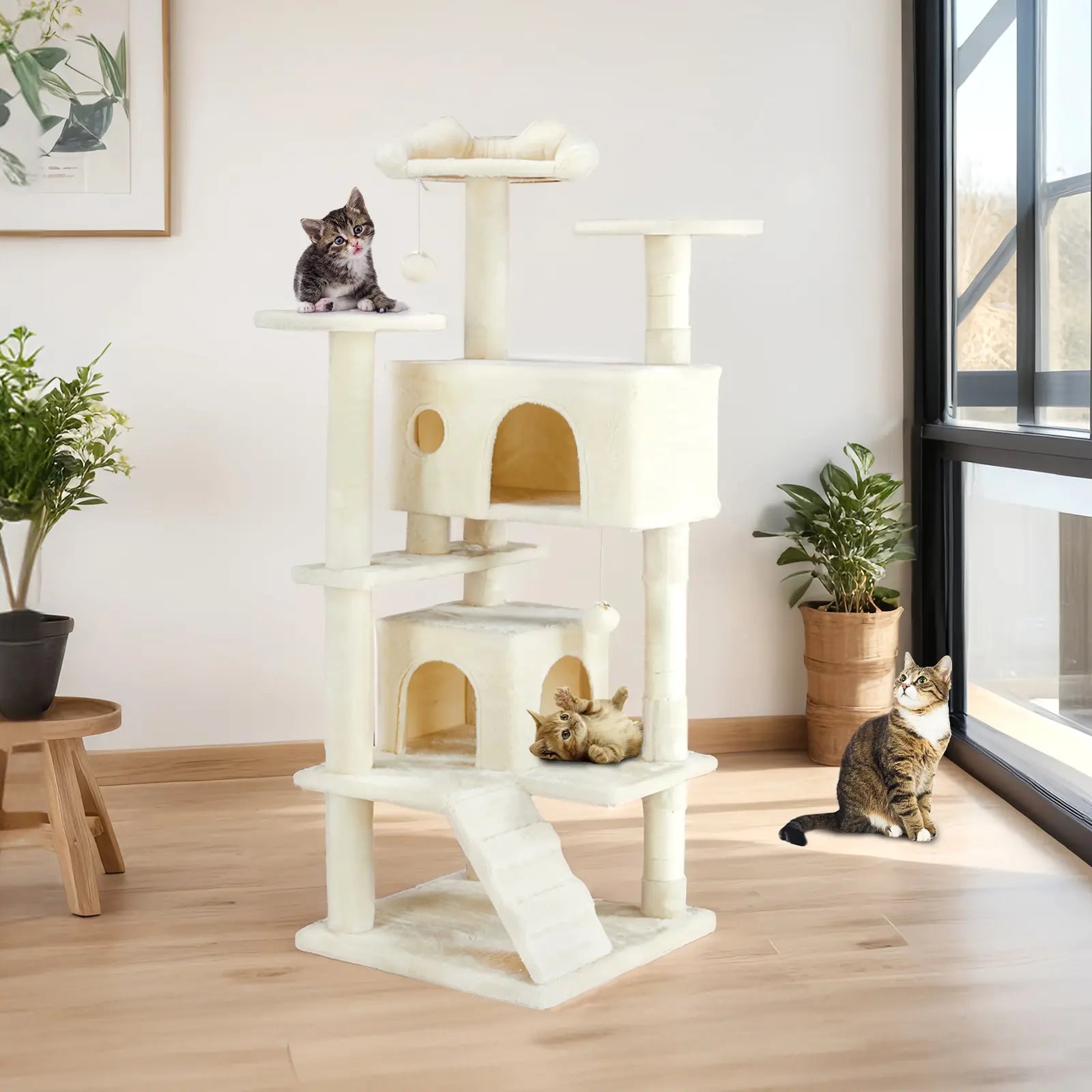 Pettrove Multi-Level Cat Tree Tower for Indoor Cats with Stable Design, Sisal Scratching Post, Spacious Condo, Climbing Ladder, and Plush Toy