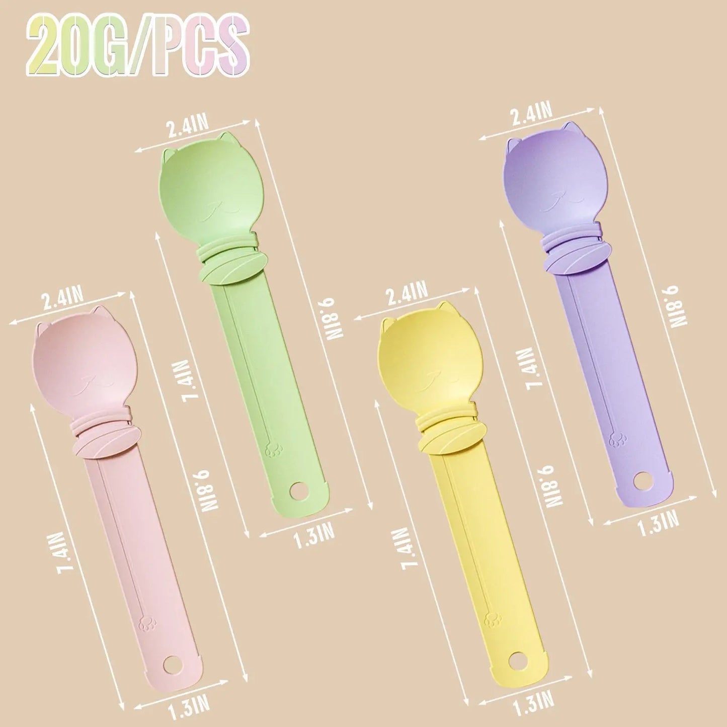 Multifunctional Cat Treat Spoon Dispenser Set - 4 Count for Wet Food, Licky Treats, and Puree Tubes with Extended Handle for Easy Feeding and Storage