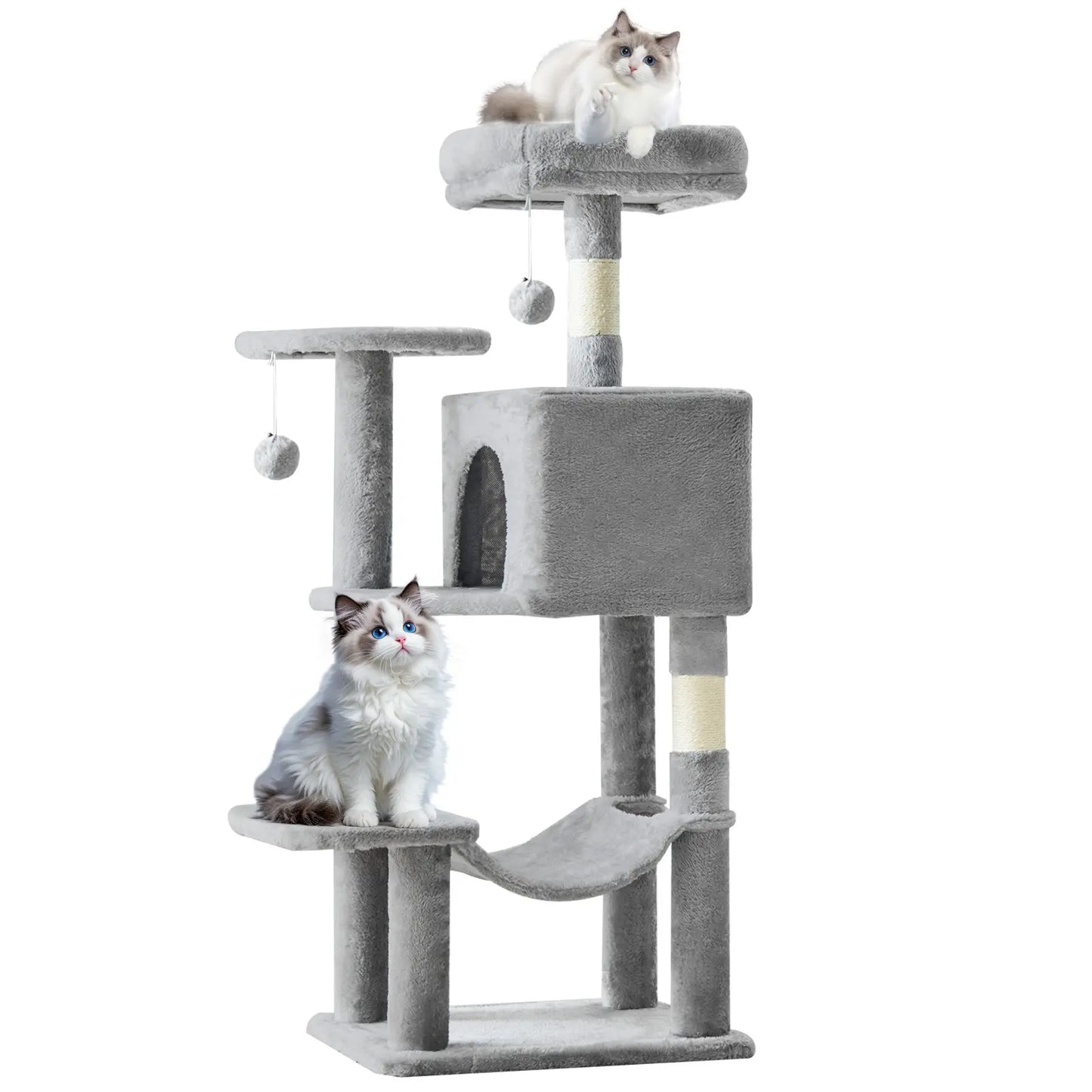 Pettrove Multi-Level Cat Tree Tower for Indoor Cats with Stable Design, Sisal Scratching Post, Spacious Condo, Climbing Ladder, and Plush Toy