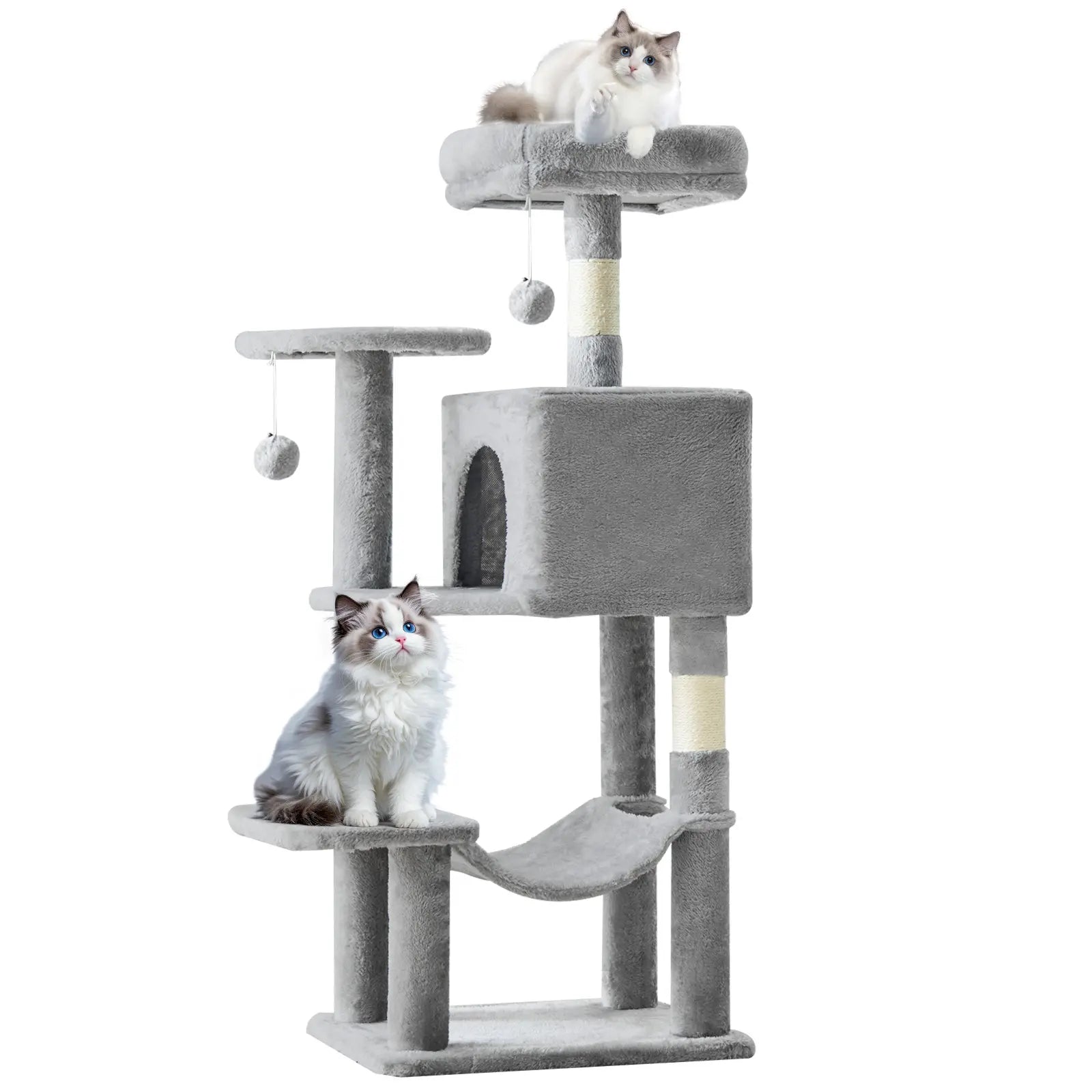 Pettrove Multi-Level Cat Tree Tower for Indoor Cats with Stable Design, Sisal Scratching Post, Spacious Condo, Climbing Ladder, and Plush Toy