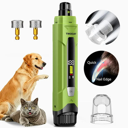 TIKOCAT Ultra Quiet Electric Pet Nail Grinder with LED Lights - Safe and Stress-Free Grooming Tool for Dogs and Cats of All Breeds and Sizes, featuring 3 Grinding Bits, 6 Speed Settings, Rechargeable Design, and Dust Cup (Yellow)